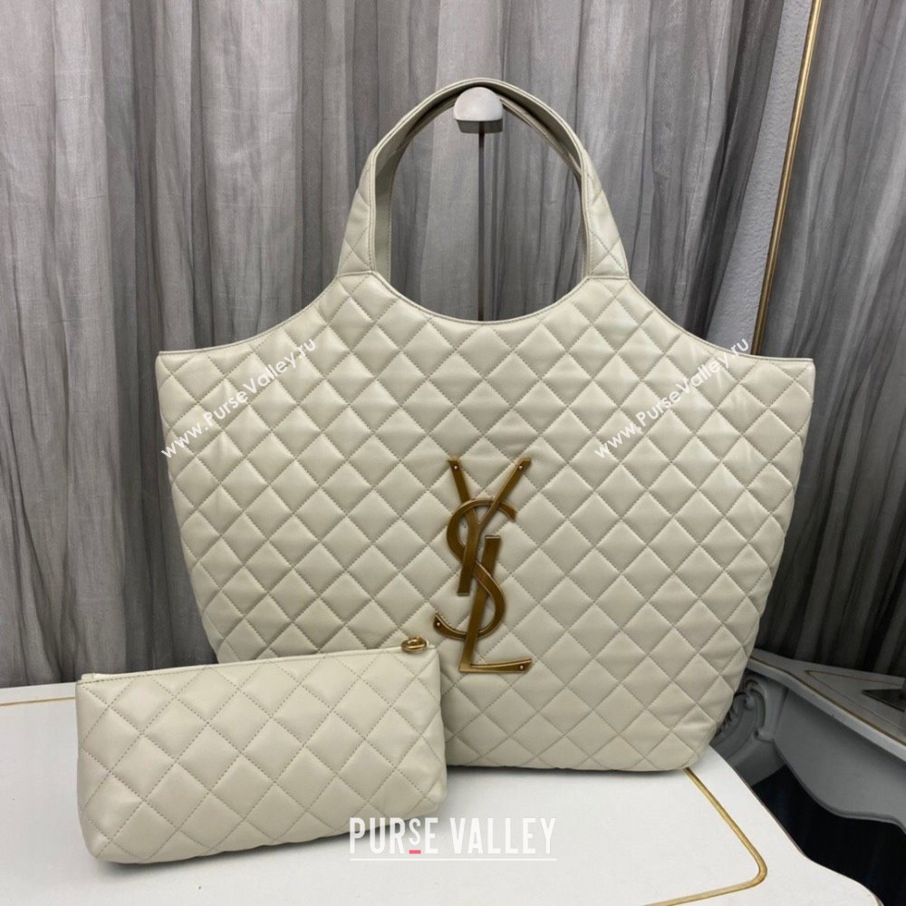 Saint Laurent Icare Maxi Shopping Bag in Quilted Nappa Leather 698651 White 2025 (nana-250924076)