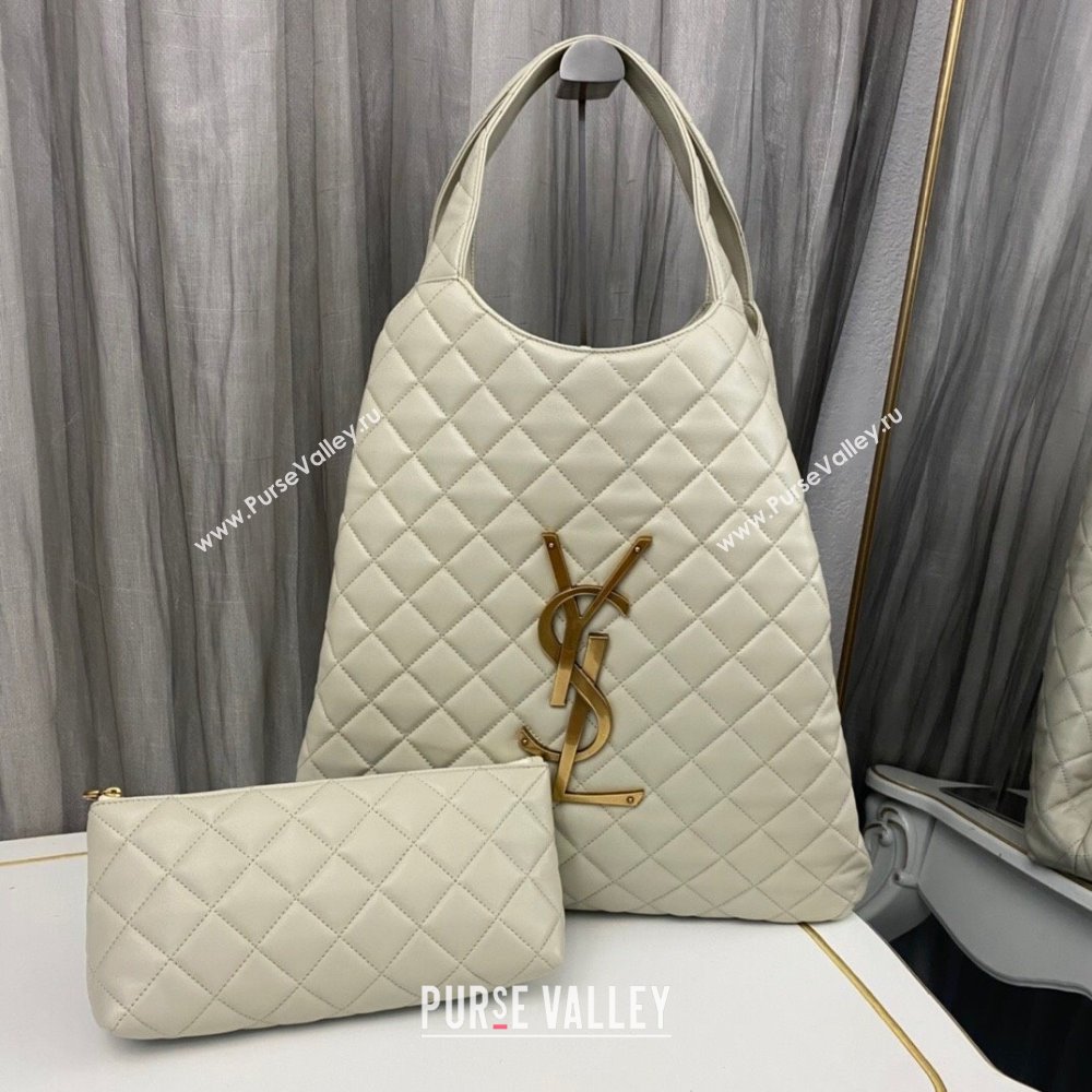 Saint Laurent Icare Maxi Shopping Bag in Quilted Nappa Leather 698651 White 2025 (nana-250924076)