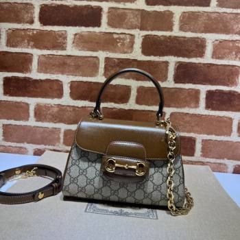 Gucci Horsebit 1955 Leather and GG Canvas Small Top Handle Bag 703848 Beige/Brown 2025 (DLH-250630110)