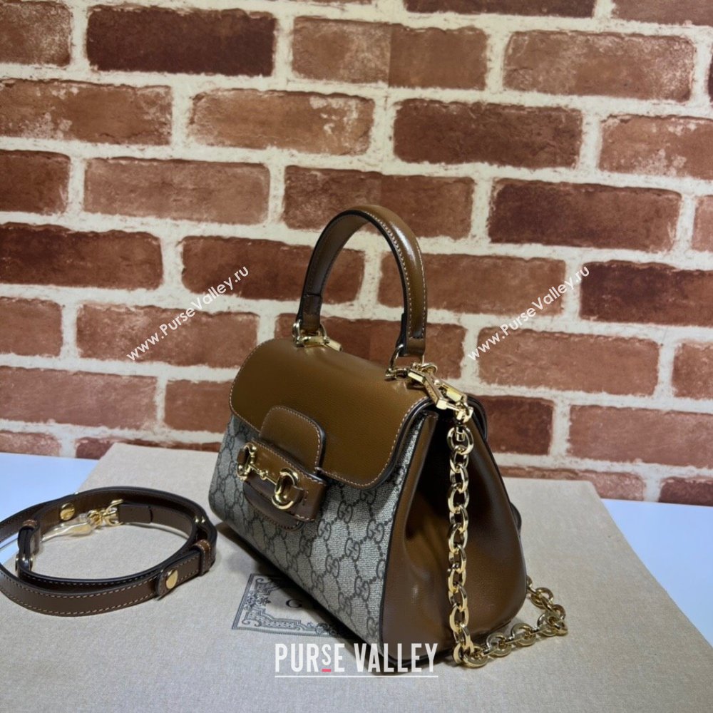 Gucci Horsebit 1955 Leather and GG Canvas Small Top Handle Bag 703848 Beige/Brown 2025 (DLH-250630110)