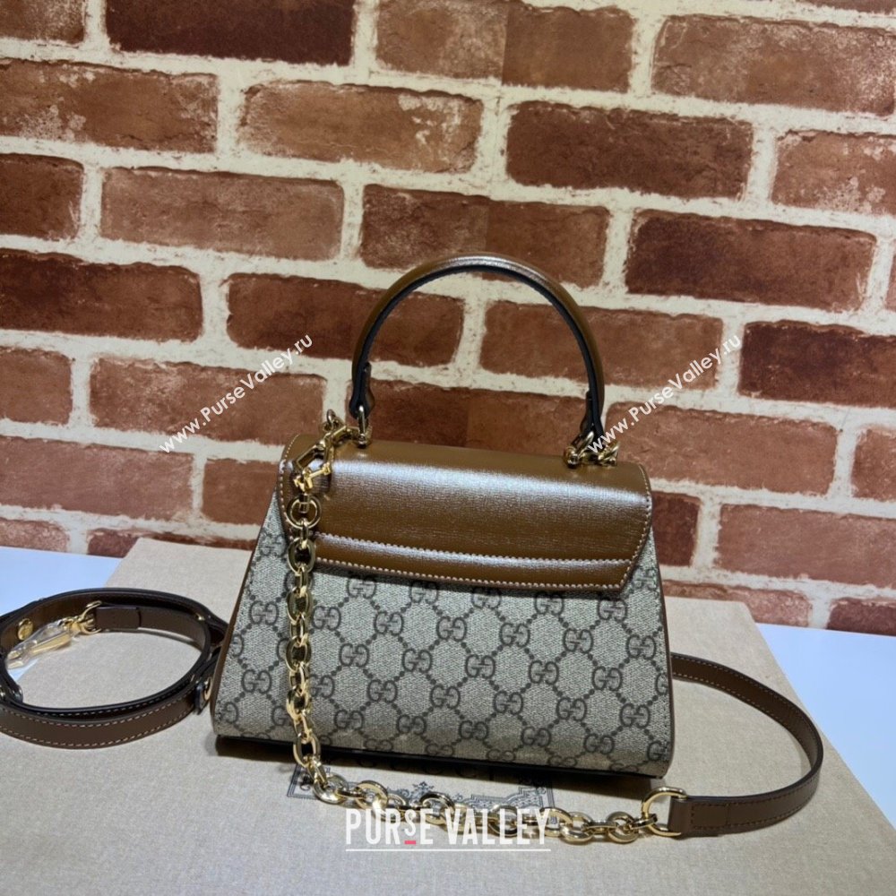 Gucci Horsebit 1955 Leather and GG Canvas Small Top Handle Bag 703848 Beige/Brown 2025 (DLH-250630110)