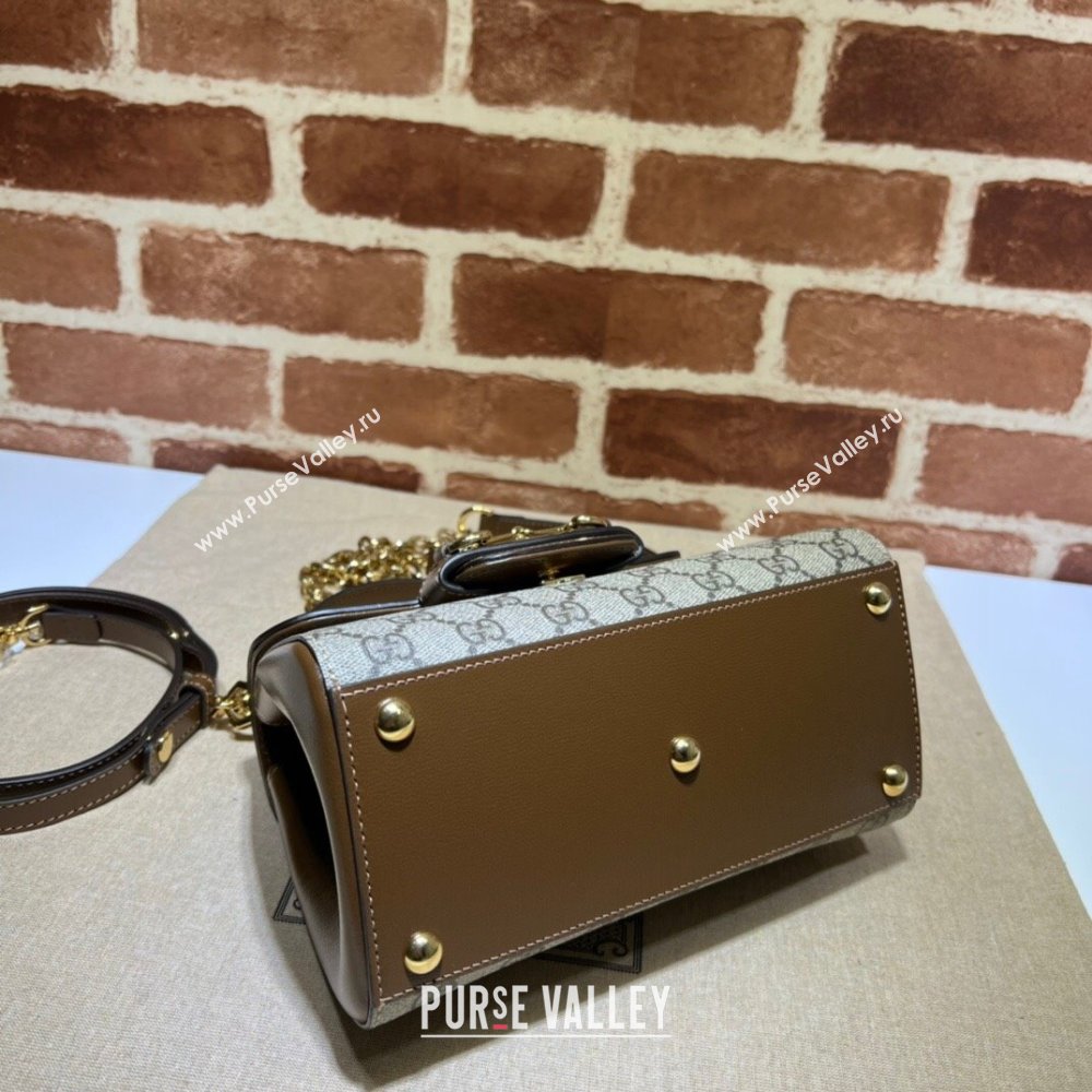 Gucci Horsebit 1955 Leather and GG Canvas Small Top Handle Bag 703848 Beige/Brown 2025 (DLH-250630110)