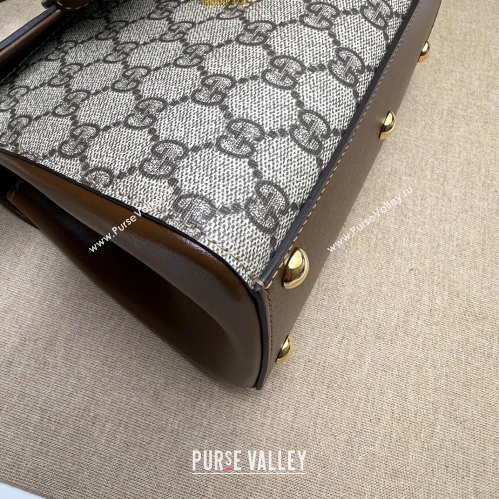 Gucci Horsebit 1955 Leather and GG Canvas Small Top Handle Bag 703848 Beige/Brown 2025 (DLH-250630110)