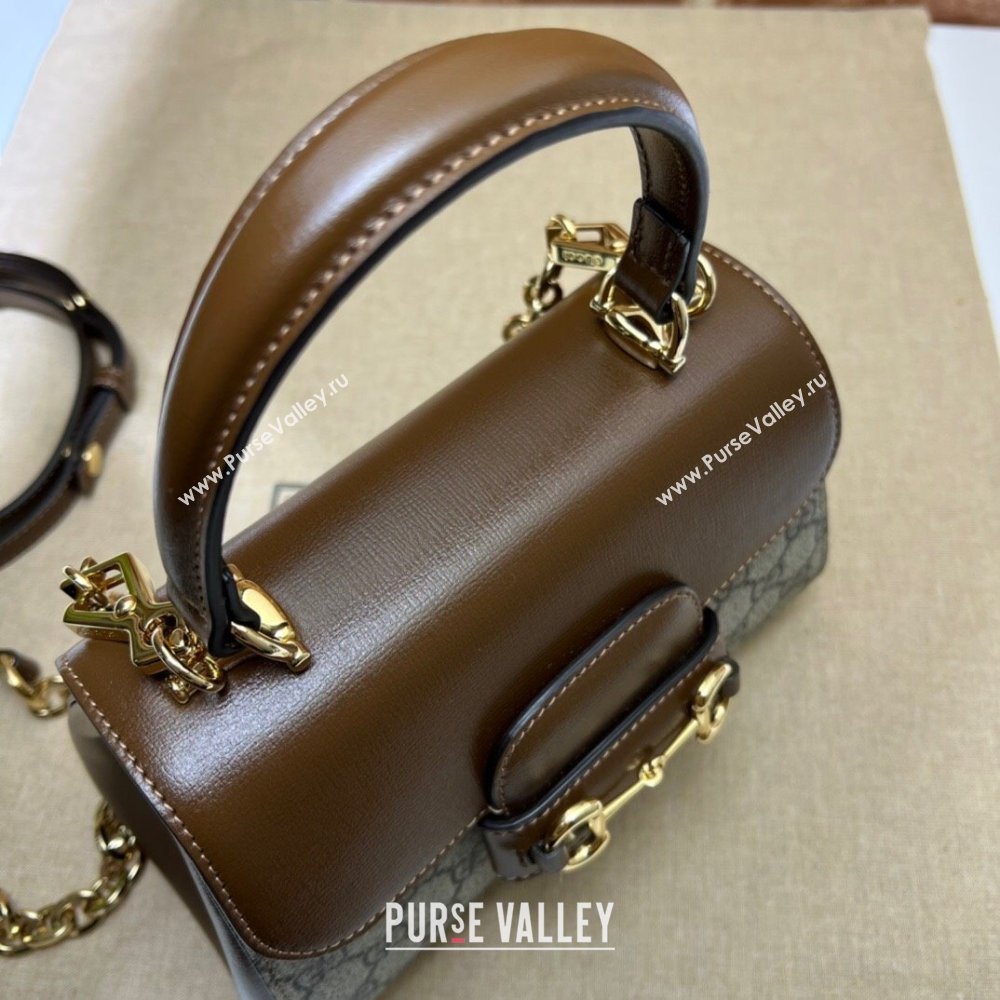 Gucci Horsebit 1955 Leather and GG Canvas Small Top Handle Bag 703848 Beige/Brown 2025 (DLH-250630110)