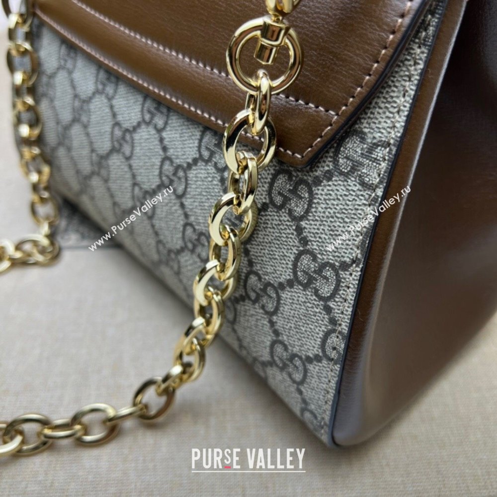 Gucci Horsebit 1955 Leather and GG Canvas Small Top Handle Bag 703848 Beige/Brown 2025 (DLH-250630110)