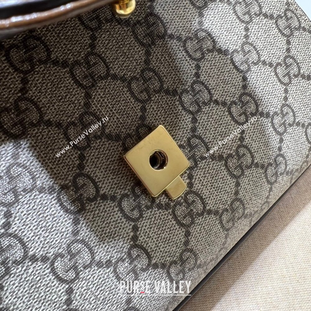Gucci Horsebit 1955 Leather and GG Canvas Small Top Handle Bag 703848 Beige/Brown 2025 (DLH-250630110)