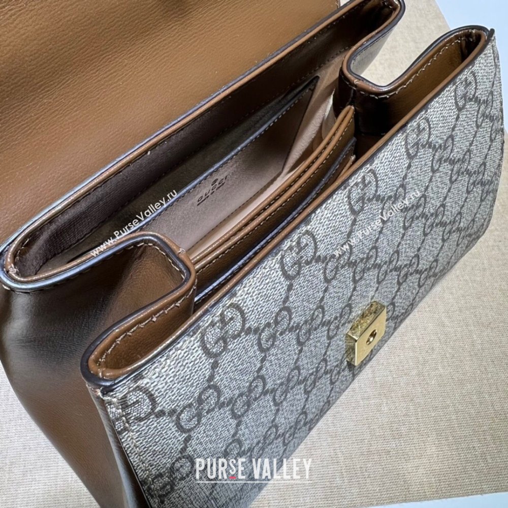 Gucci Horsebit 1955 Leather and GG Canvas Small Top Handle Bag 703848 Beige/Brown 2025 (DLH-250630110)