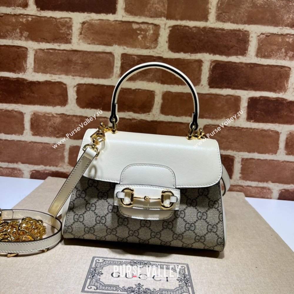 Gucci Horsebit 1955 Leather and GG Canvas Small Top Handle Bag 703848 Beige/White 2025 (DLH-250630111)