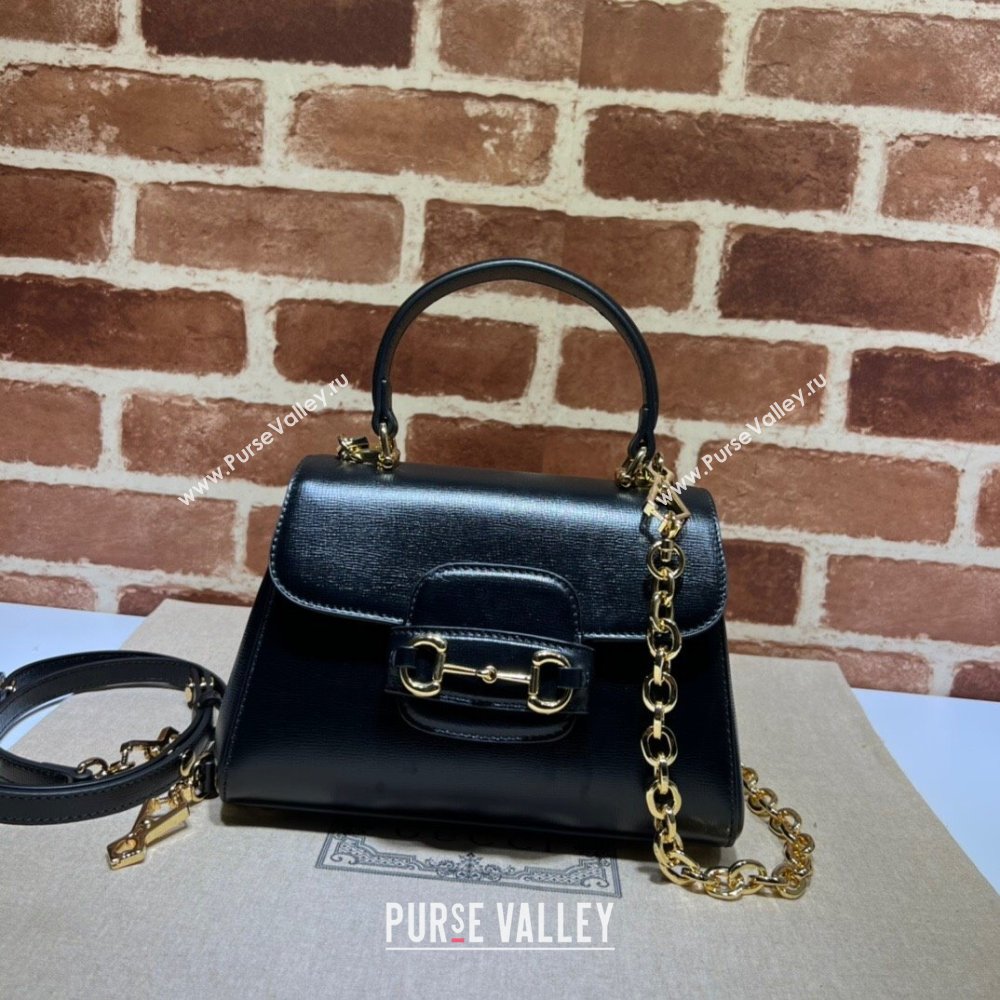 Gucci Horsebit 1955 Leather Small Top Handle Bag 703848 Black 2025 (DLH-250630109)