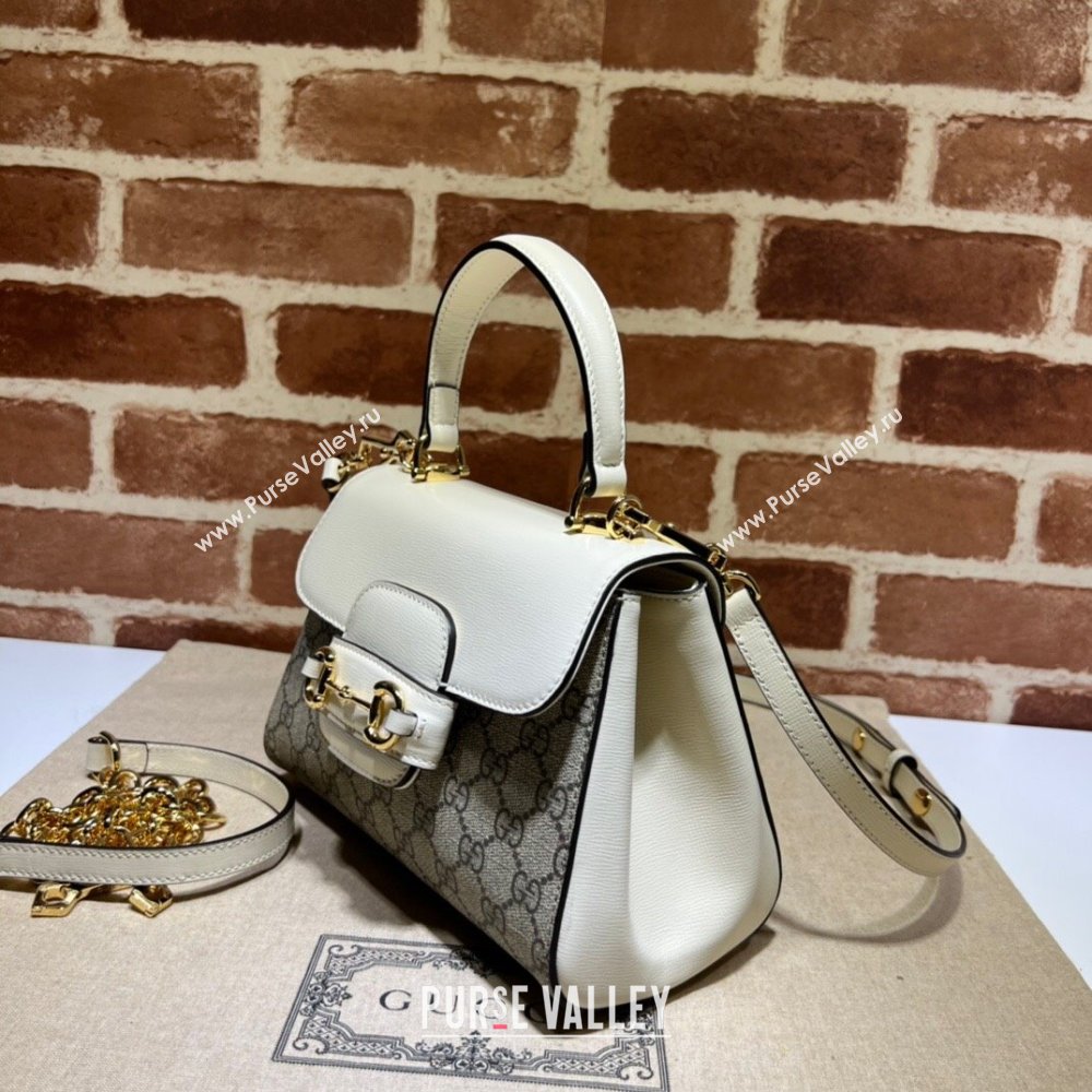 Gucci Horsebit 1955 Leather and GG Canvas Small Top Handle Bag 703848 Beige/White 2025 (DLH-250630111)