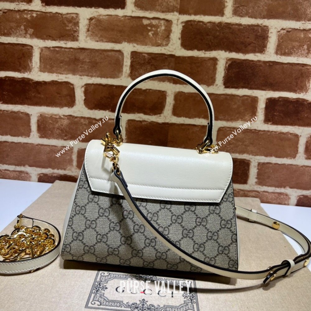 Gucci Horsebit 1955 Leather and GG Canvas Small Top Handle Bag 703848 Beige/White 2025 (DLH-250630111)