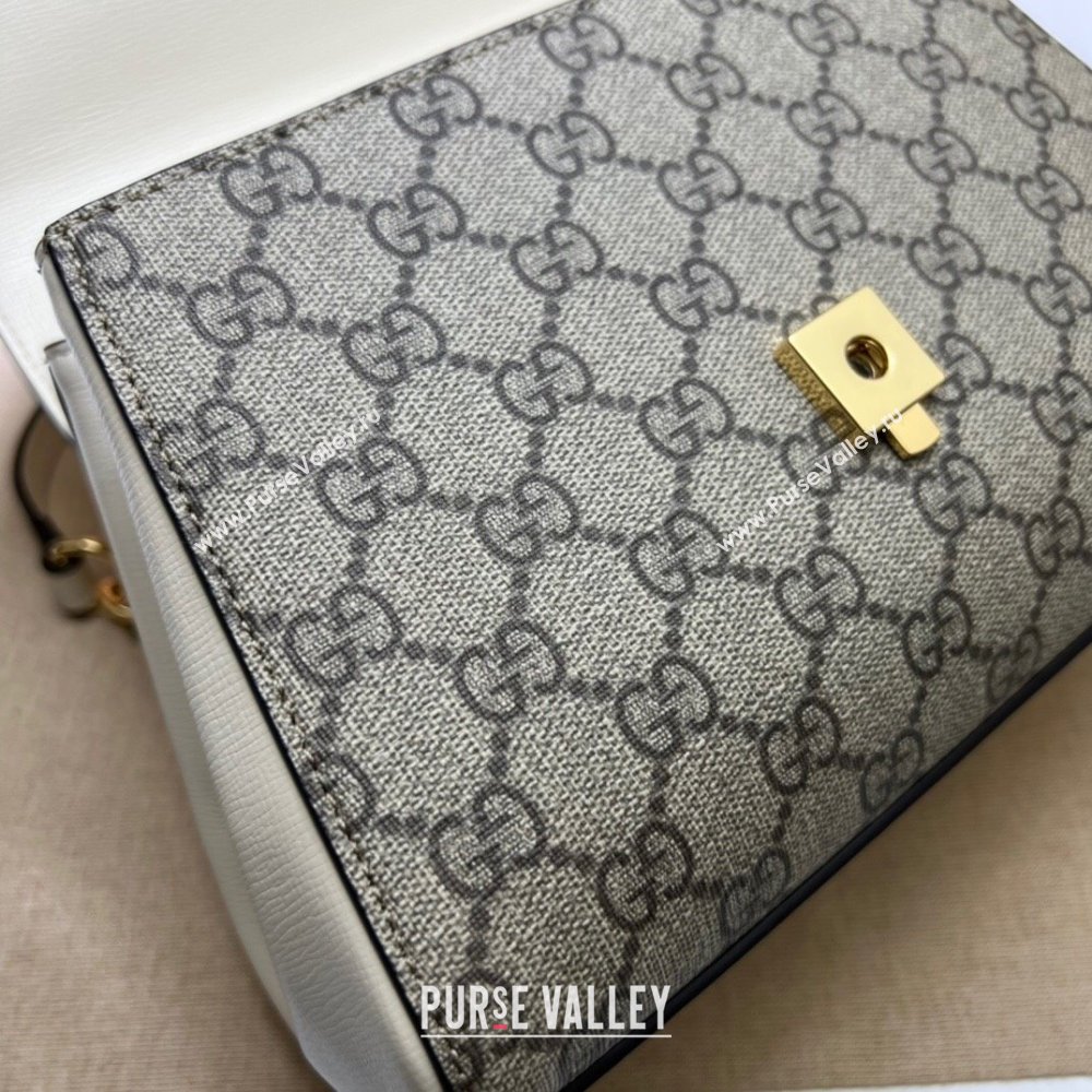 Gucci Horsebit 1955 Leather and GG Canvas Small Top Handle Bag 703848 Beige/White 2025 (DLH-250630111)