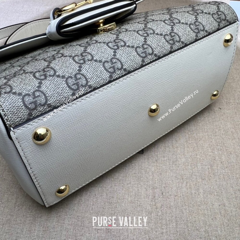 Gucci Horsebit 1955 Leather and GG Canvas Small Top Handle Bag 703848 Beige/White 2025 (DLH-250630111)