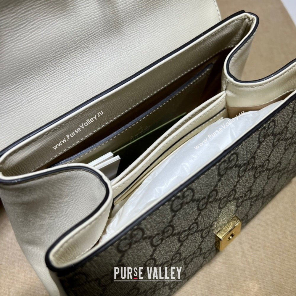 Gucci Horsebit 1955 Leather and GG Canvas Small Top Handle Bag 703848 Beige/White 2025 (DLH-250630111)