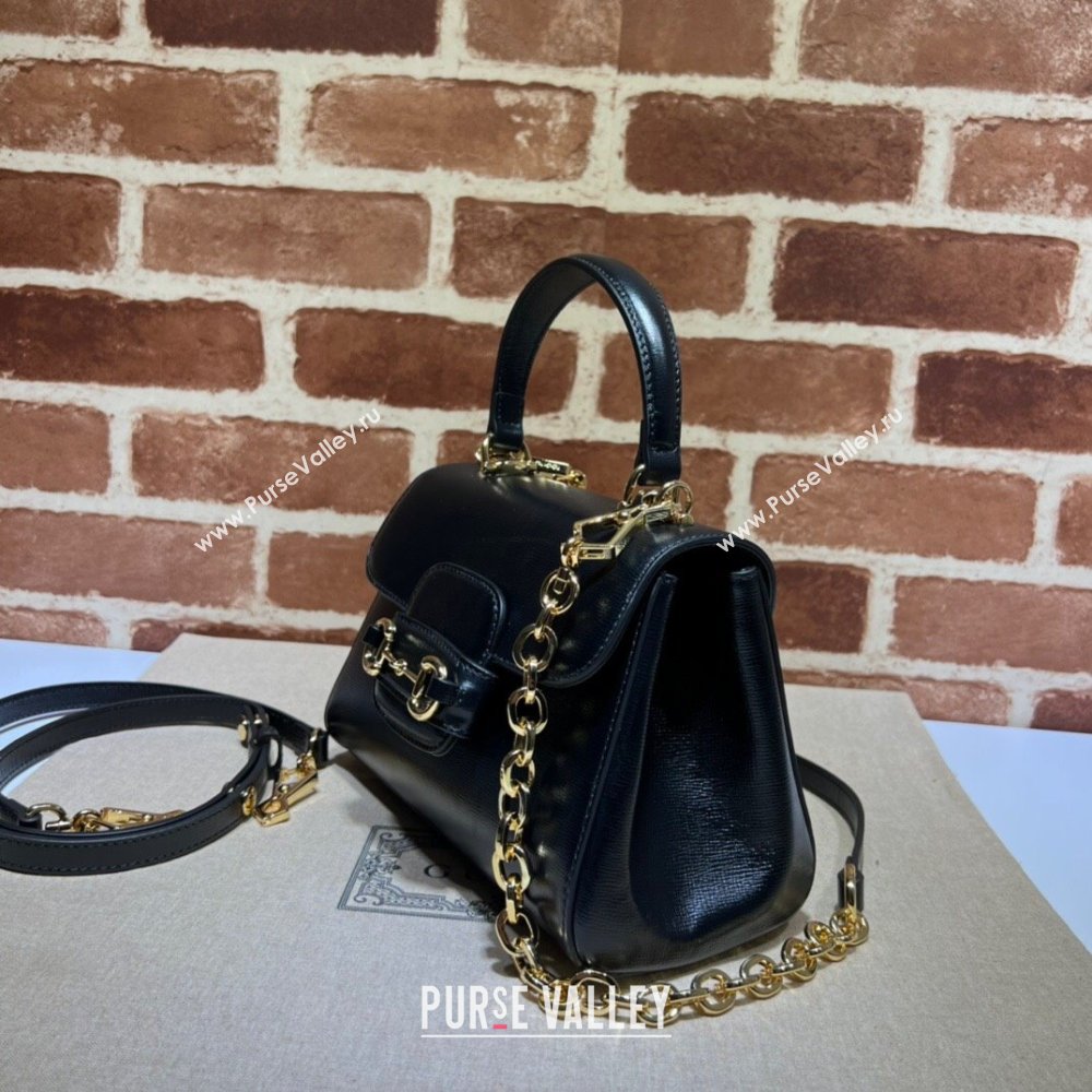 Gucci Horsebit 1955 Leather Small Top Handle Bag 703848 Black 2025 (DLH-250630109)