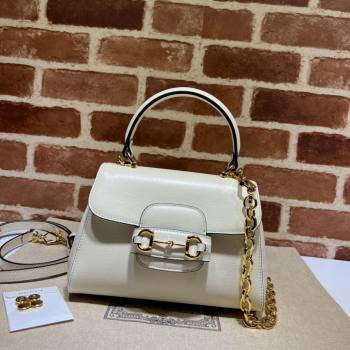 Gucci Horsebit 1955 Leather Small Top Handle Bag 703848 White/Gold 2025 (DLH-250630114)