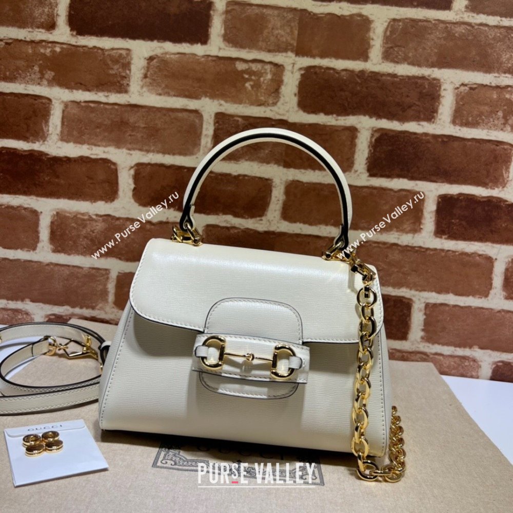 Gucci Horsebit 1955 Leather Small Top Handle Bag 703848 White/Gold 2025 (DLH-250630114)