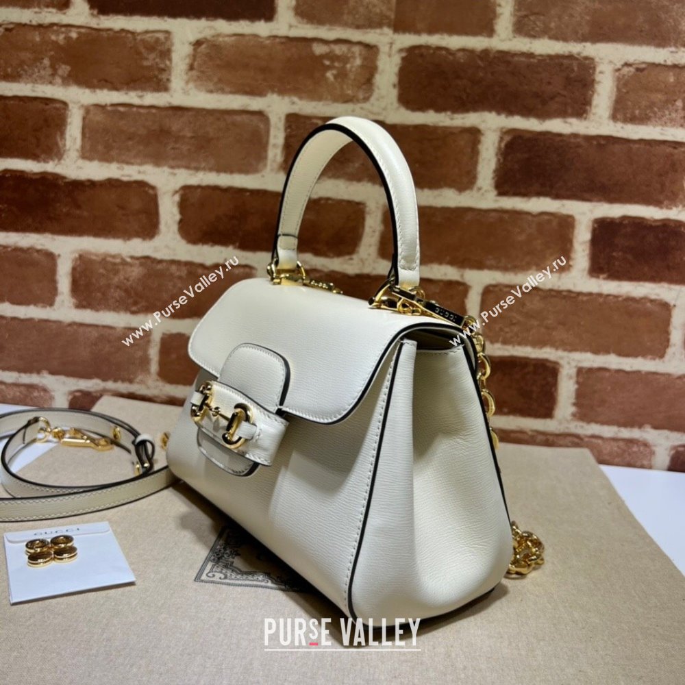 Gucci Horsebit 1955 Leather Small Top Handle Bag 703848 White/Gold 2025 (DLH-250630114)