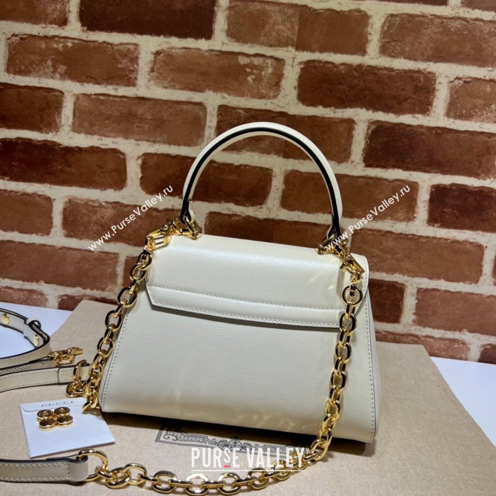 Gucci Horsebit 1955 Leather Small Top Handle Bag 703848 White/Gold 2025 (DLH-250630114)