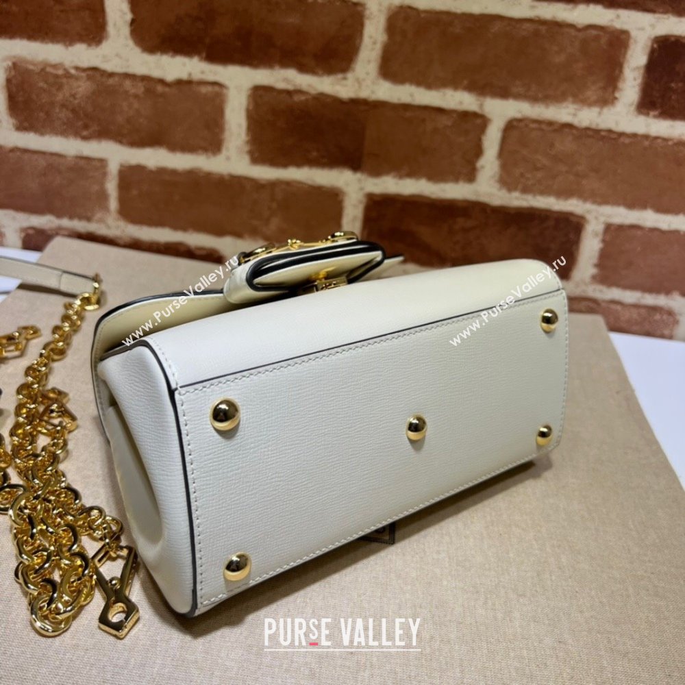 Gucci Horsebit 1955 Leather Small Top Handle Bag 703848 White/Gold 2025 (DLH-250630114)