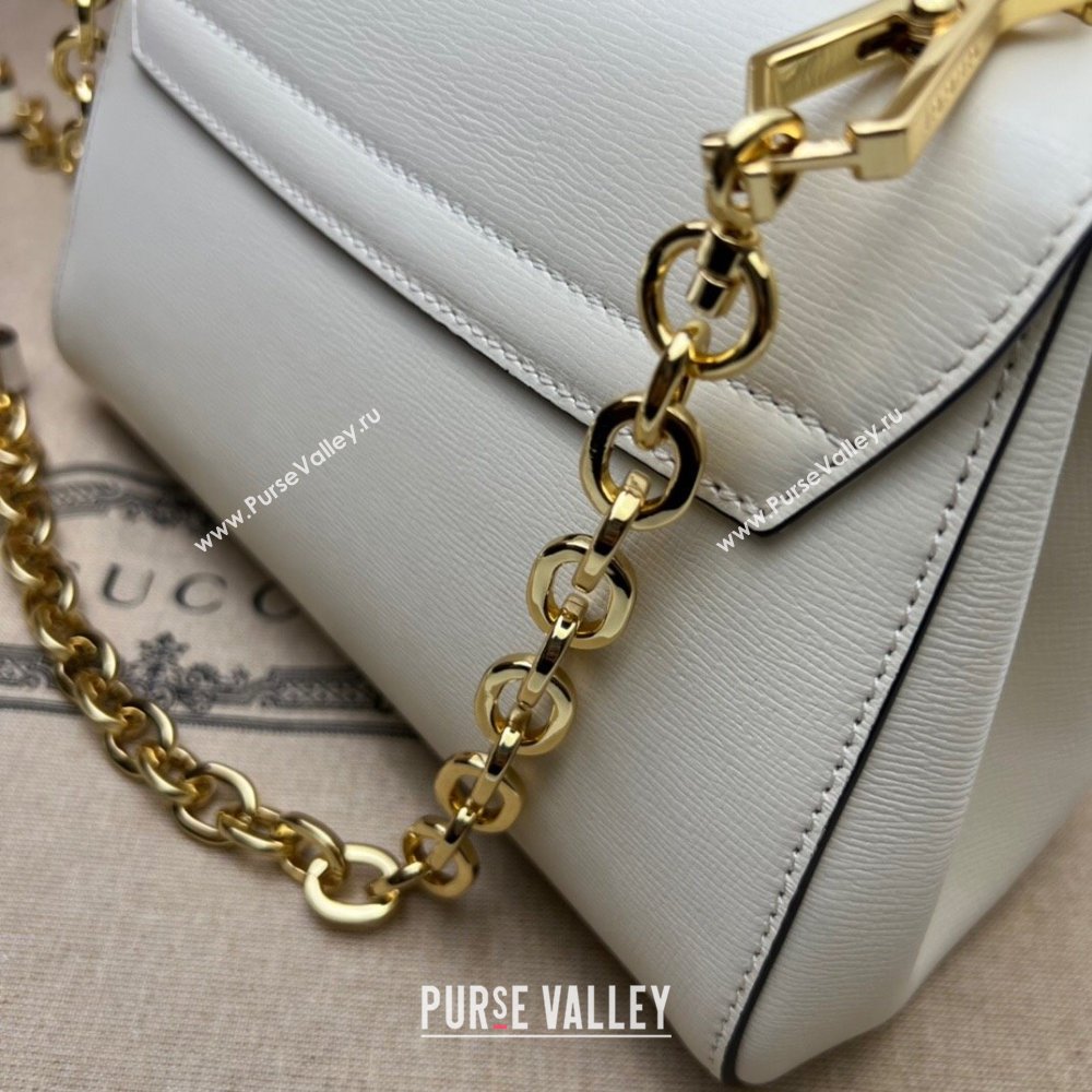 Gucci Horsebit 1955 Leather Small Top Handle Bag 703848 White/Gold 2025 (DLH-250630114)