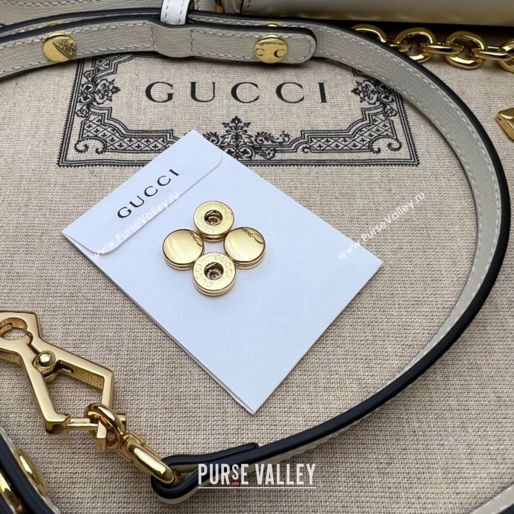 Gucci Horsebit 1955 Leather Small Top Handle Bag 703848 White/Gold 2025 (DLH-250630114)