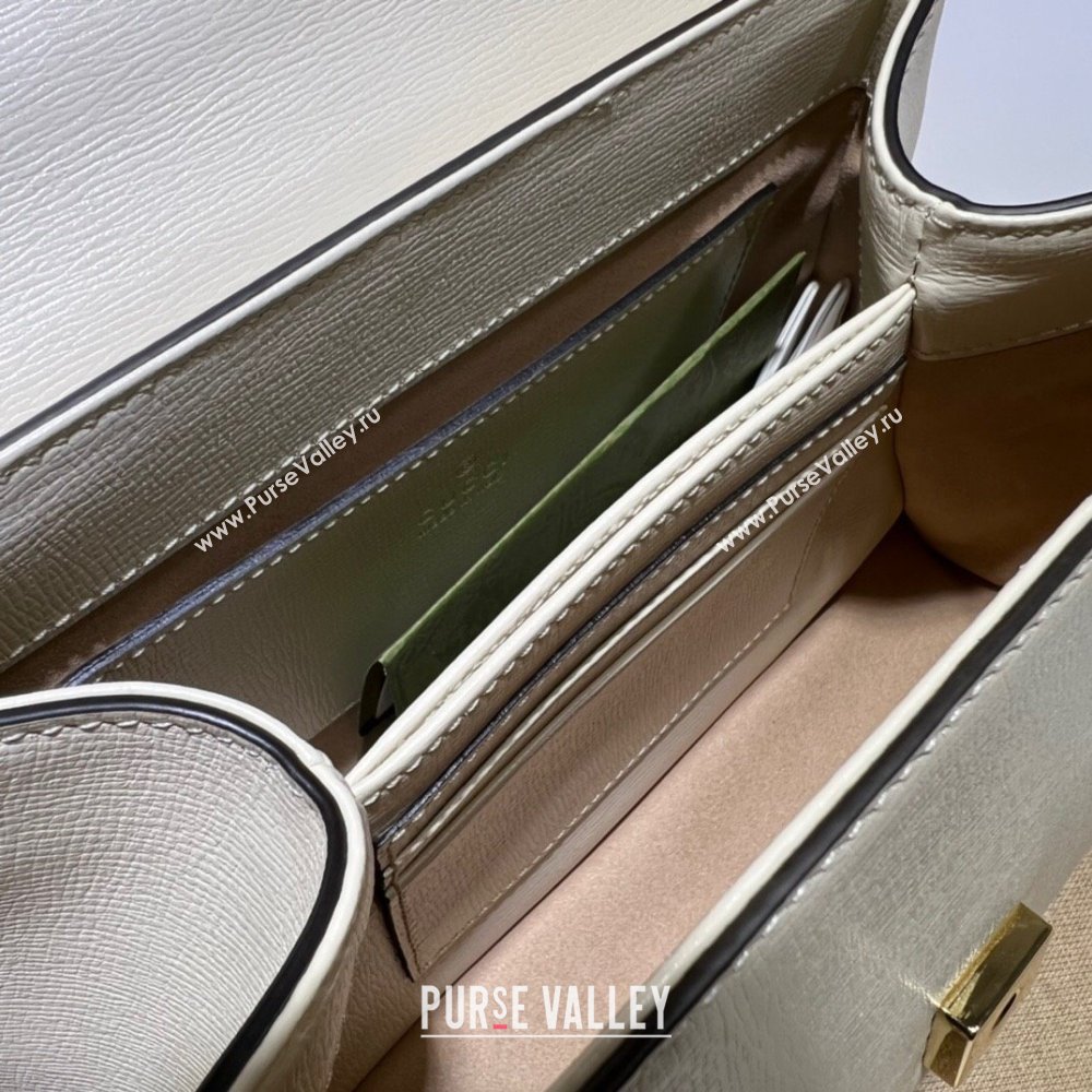 Gucci Horsebit 1955 Leather Small Top Handle Bag 703848 White/Gold 2025 (DLH-250630114)