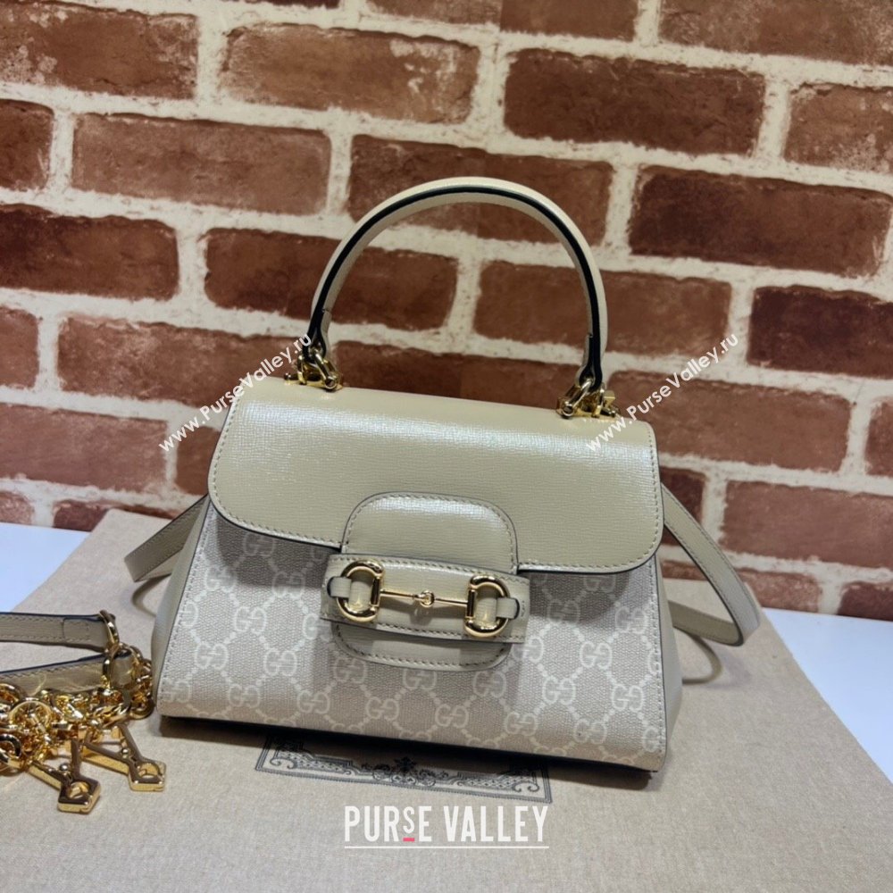 Gucci Horsebit 1955 Leather and GG Canvas Small Top Handle Bag 703848 Oatmeal/Beige 2025 (DLH-250630116)