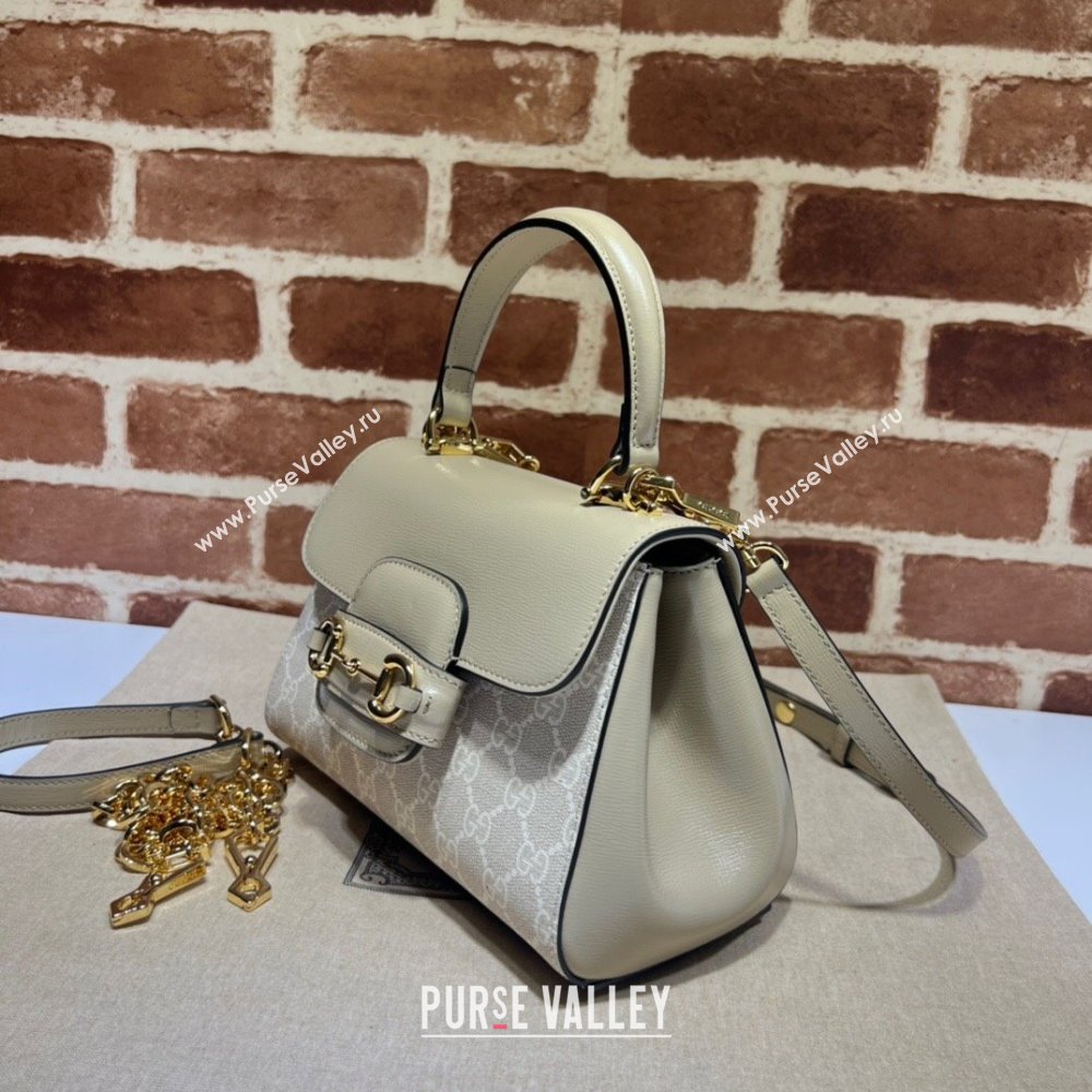Gucci Horsebit 1955 Leather and GG Canvas Small Top Handle Bag 703848 Oatmeal/Beige 2025 (DLH-250630116)