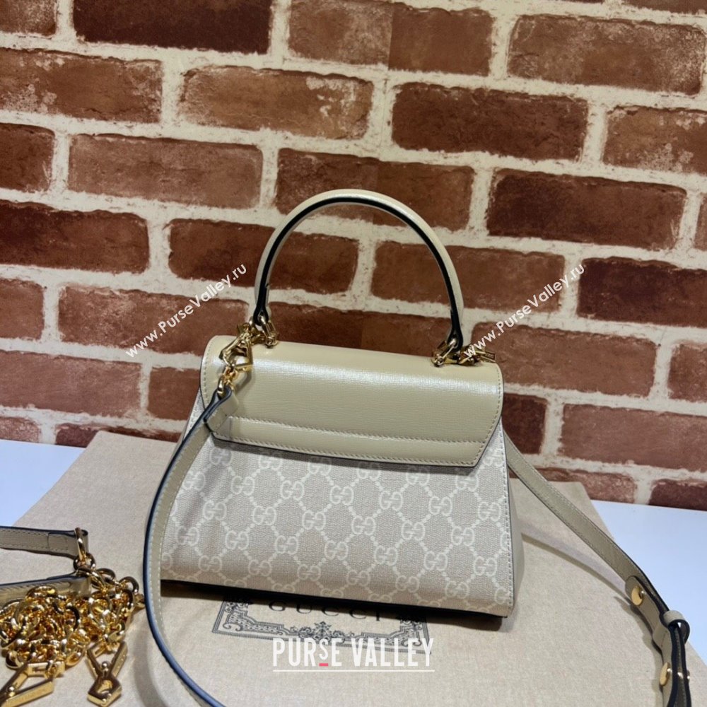 Gucci Horsebit 1955 Leather and GG Canvas Small Top Handle Bag 703848 Oatmeal/Beige 2025 (DLH-250630116)
