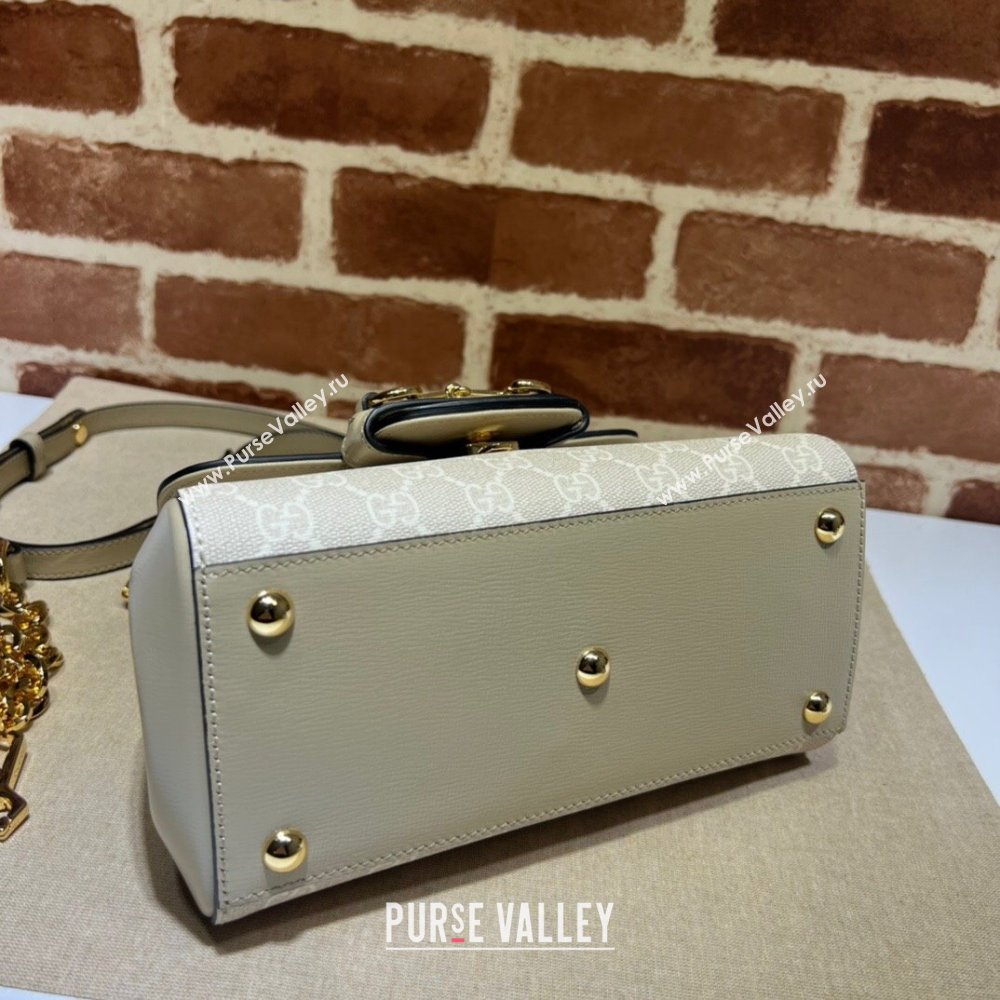 Gucci Horsebit 1955 Leather and GG Canvas Small Top Handle Bag 703848 Oatmeal/Beige 2025 (DLH-250630116)