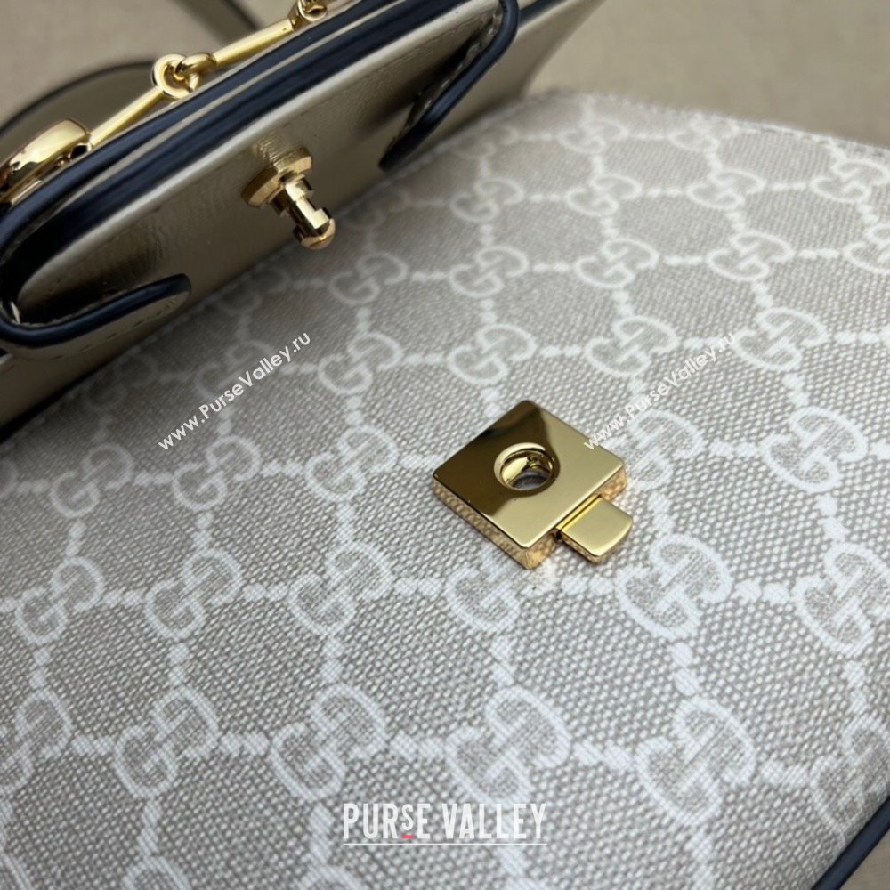 Gucci Horsebit 1955 Leather and GG Canvas Small Top Handle Bag 703848 Oatmeal/Beige 2025 (DLH-250630116)