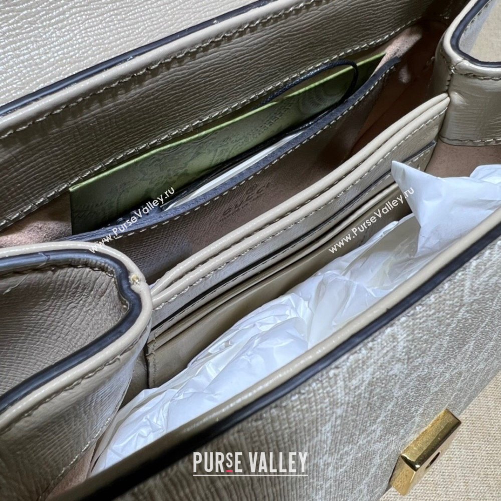 Gucci Horsebit 1955 Leather and GG Canvas Small Top Handle Bag 703848 Oatmeal/Beige 2025 (DLH-250630116)