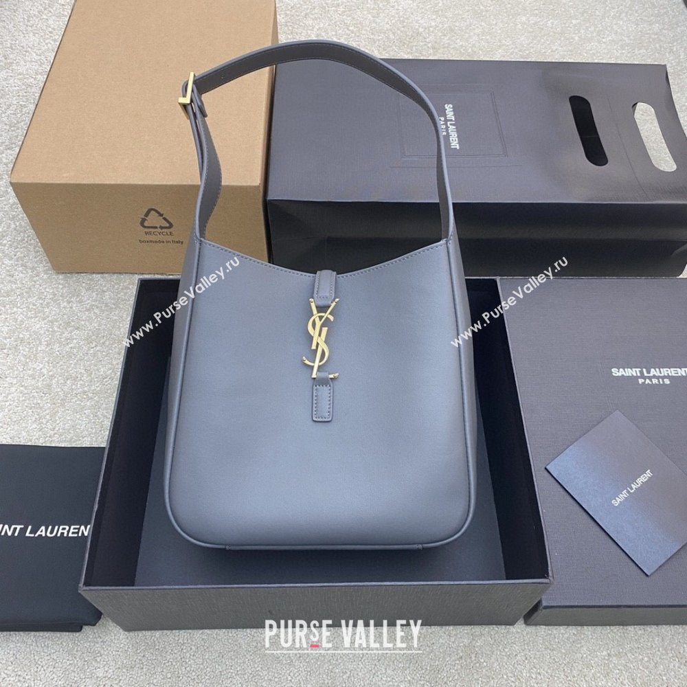 Saint Laurent LE 5 À 7 Supple Small Hobo Bag in Grained Leather 713938 Grey/Gold 2024 (YY-241218021)