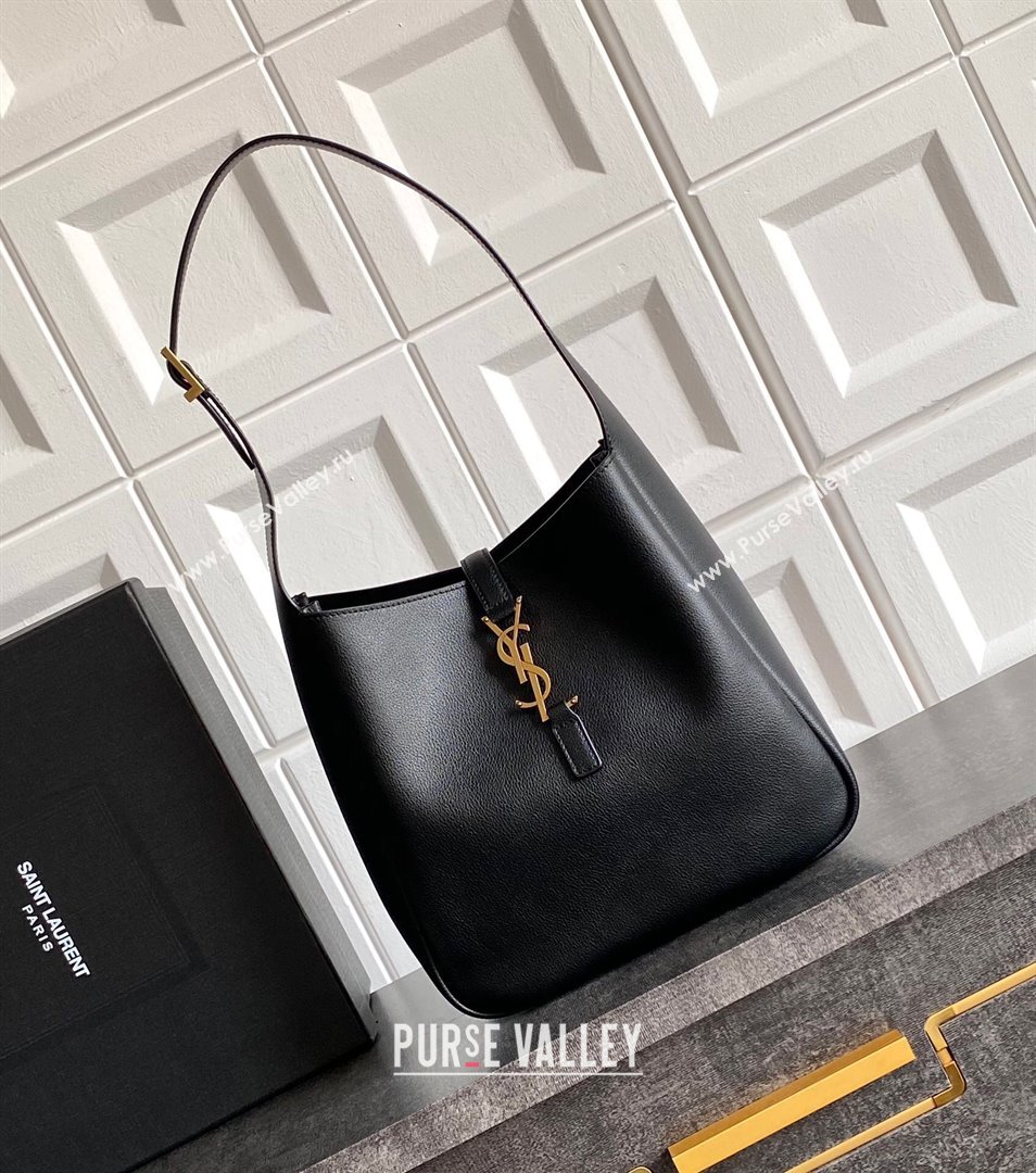 Saint Laurent LE 5 À 7 Supple Small Hobo Bag in Grained Leather 713938 Black/Gold 2024 (YY-241218015)