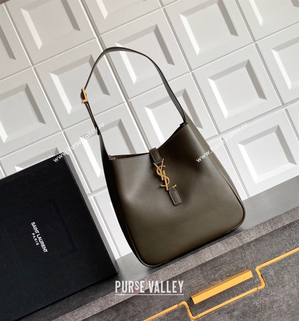 Saint Laurent LE 5 À 7 Supple Small Hobo Bag in Grained Leather 713938 Musk Green 2024 (YY-241218013)