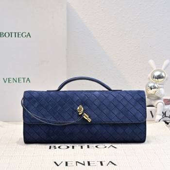 Bottega Veneta Long Clutch Bag Andiamo in Intrecciato Suede Blue 2025 741511 (WT-251119032)