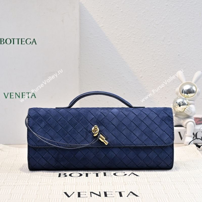 Bottega Veneta Long Clutch Bag Andiamo in Intrecciato Suede Blue 2025 741511 (WT-251119032)