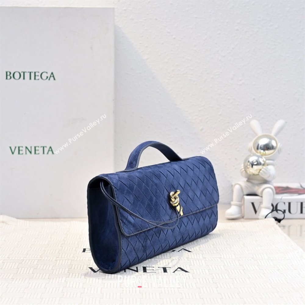 Bottega Veneta Long Clutch Bag Andiamo in Intrecciato Suede Blue 2025 741511 (WT-251119032)