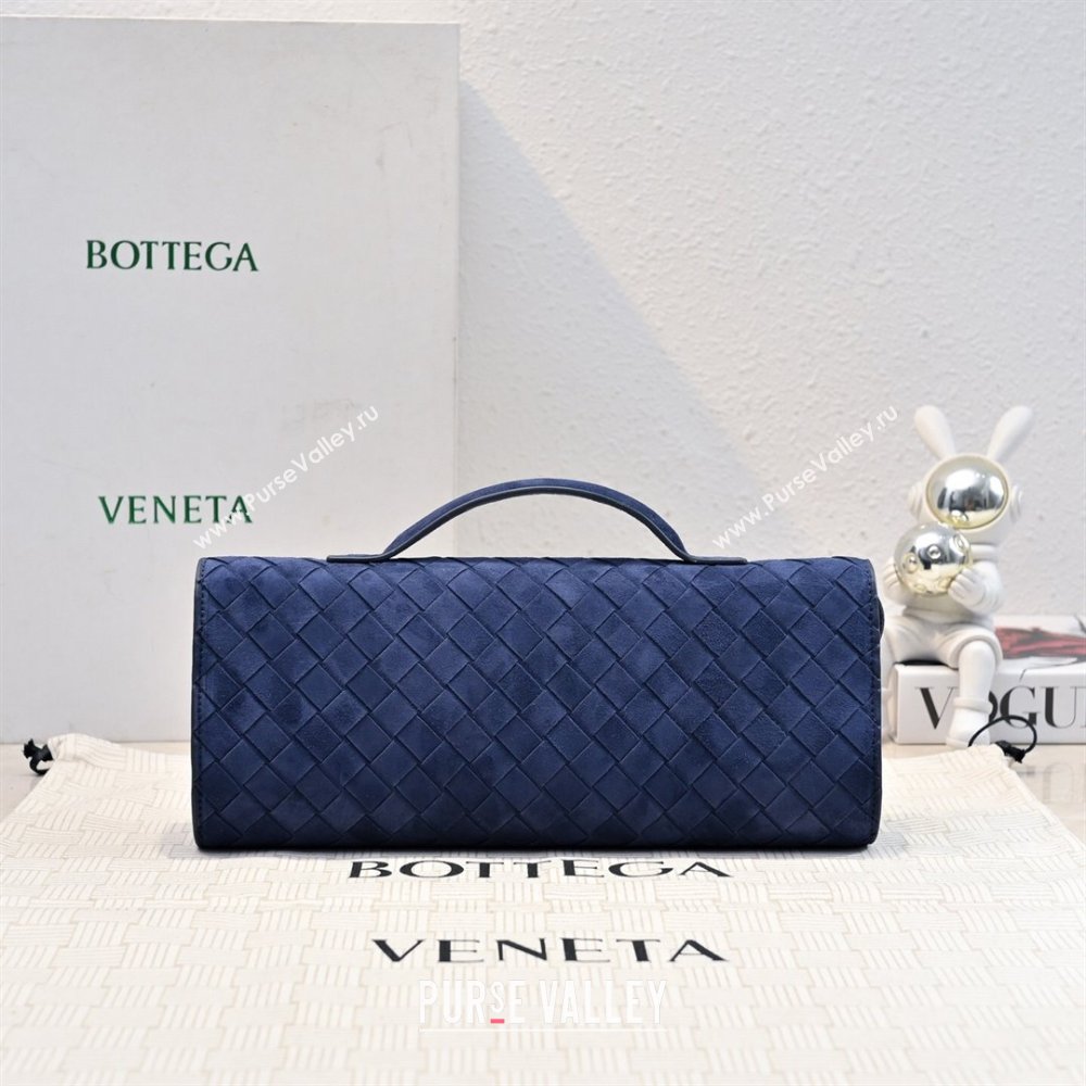 Bottega Veneta Long Clutch Bag Andiamo in Intrecciato Suede Blue 2025 741511 (WT-251119032)