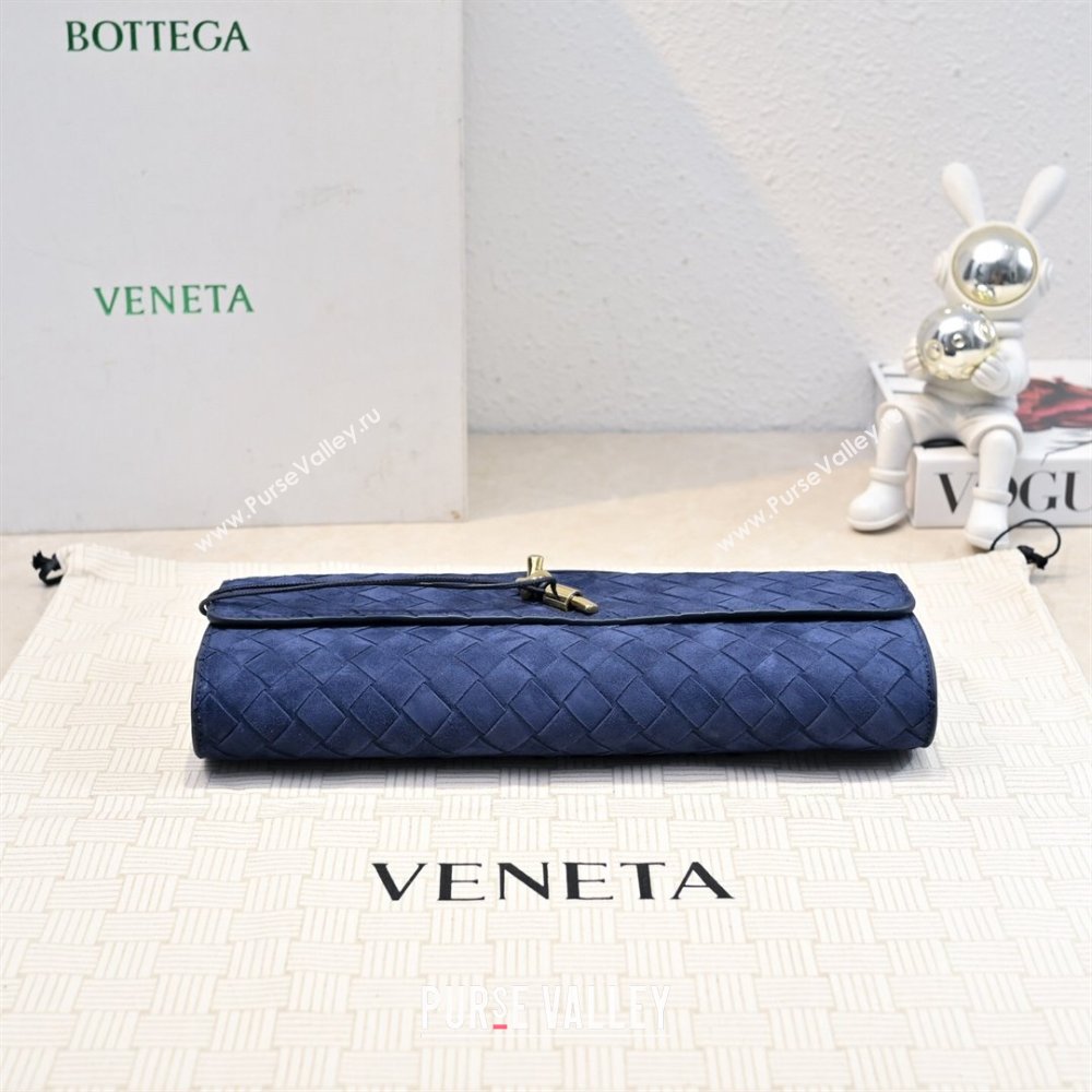 Bottega Veneta Long Clutch Bag Andiamo in Intrecciato Suede Blue 2025 741511 (WT-251119032)