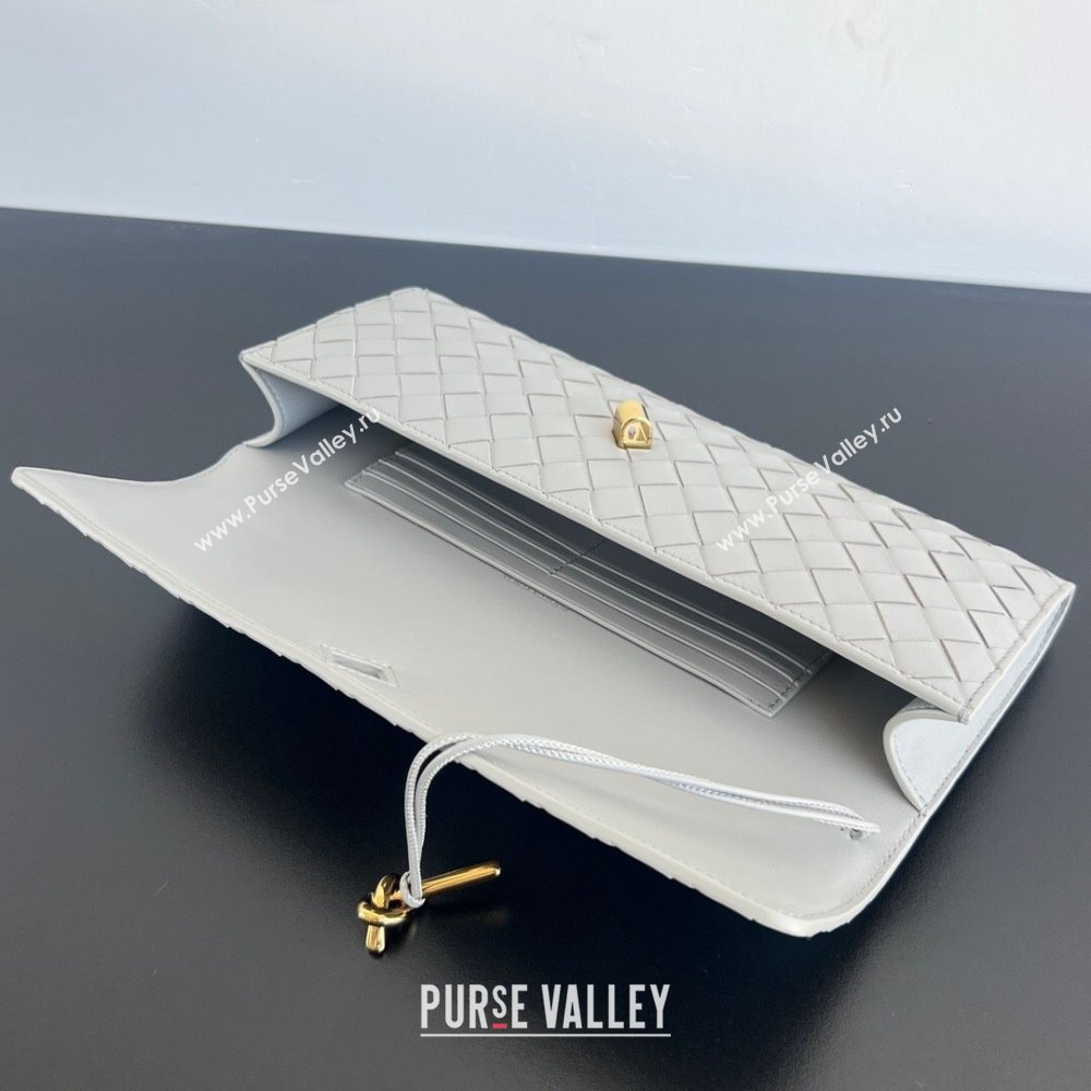 Bottega Veneta Long Clutch Bag Andiamo in Intrecciato Leather Silver Grey 2025 741511 (WT-251119046)