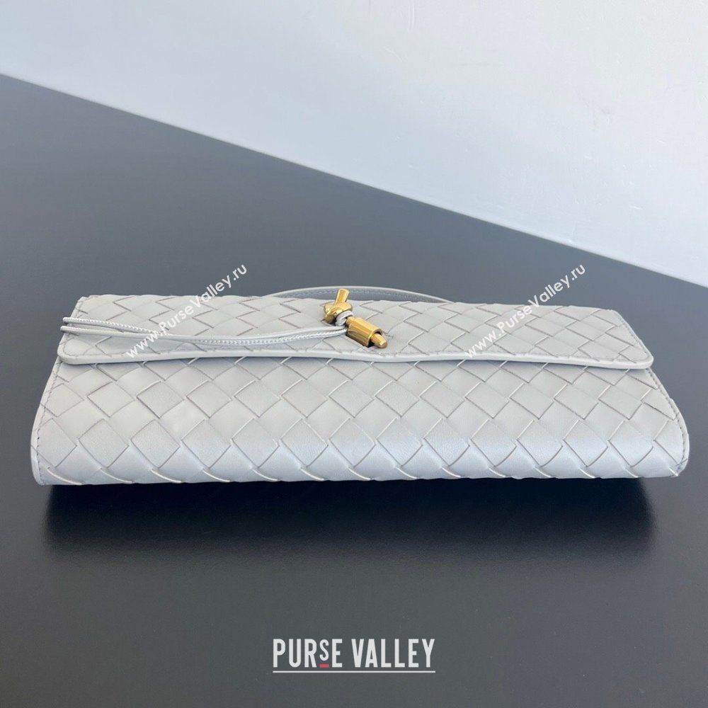 Bottega Veneta Long Clutch Bag Andiamo in Intrecciato Leather Silver Grey 2025 741511 (WT-251119046)