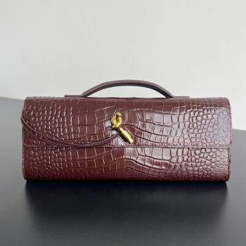 Bottega Veneta Long Clutch Bag Andiamo in Crocodile Embossed Leather Dark Brown 2025 741511 (WT-251119047)