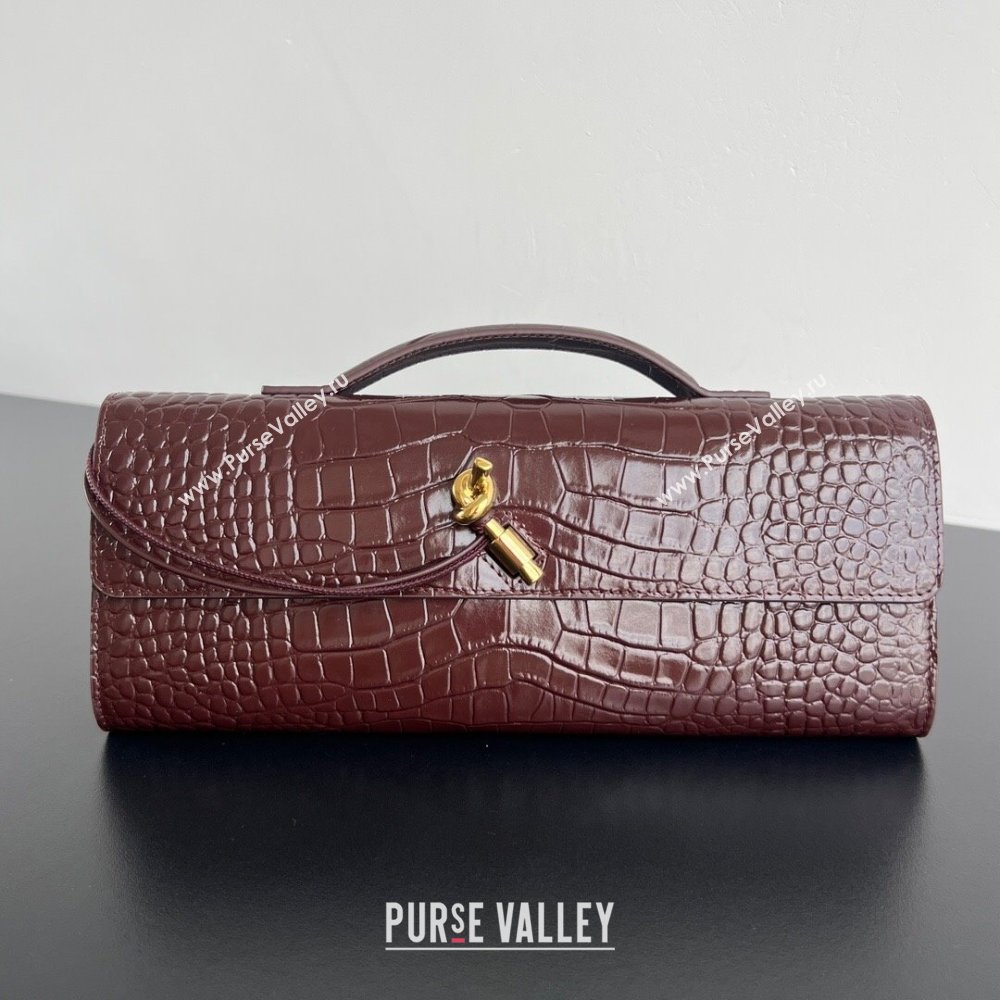 Bottega Veneta Long Clutch Bag Andiamo in Crocodile Embossed Leather Dark Brown 2025 741511 (WT-251119047)