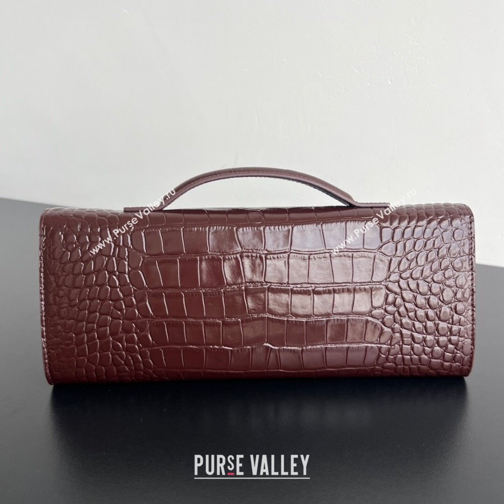Bottega Veneta Long Clutch Bag Andiamo in Crocodile Embossed Leather Dark Brown 2025 741511 (WT-251119047)