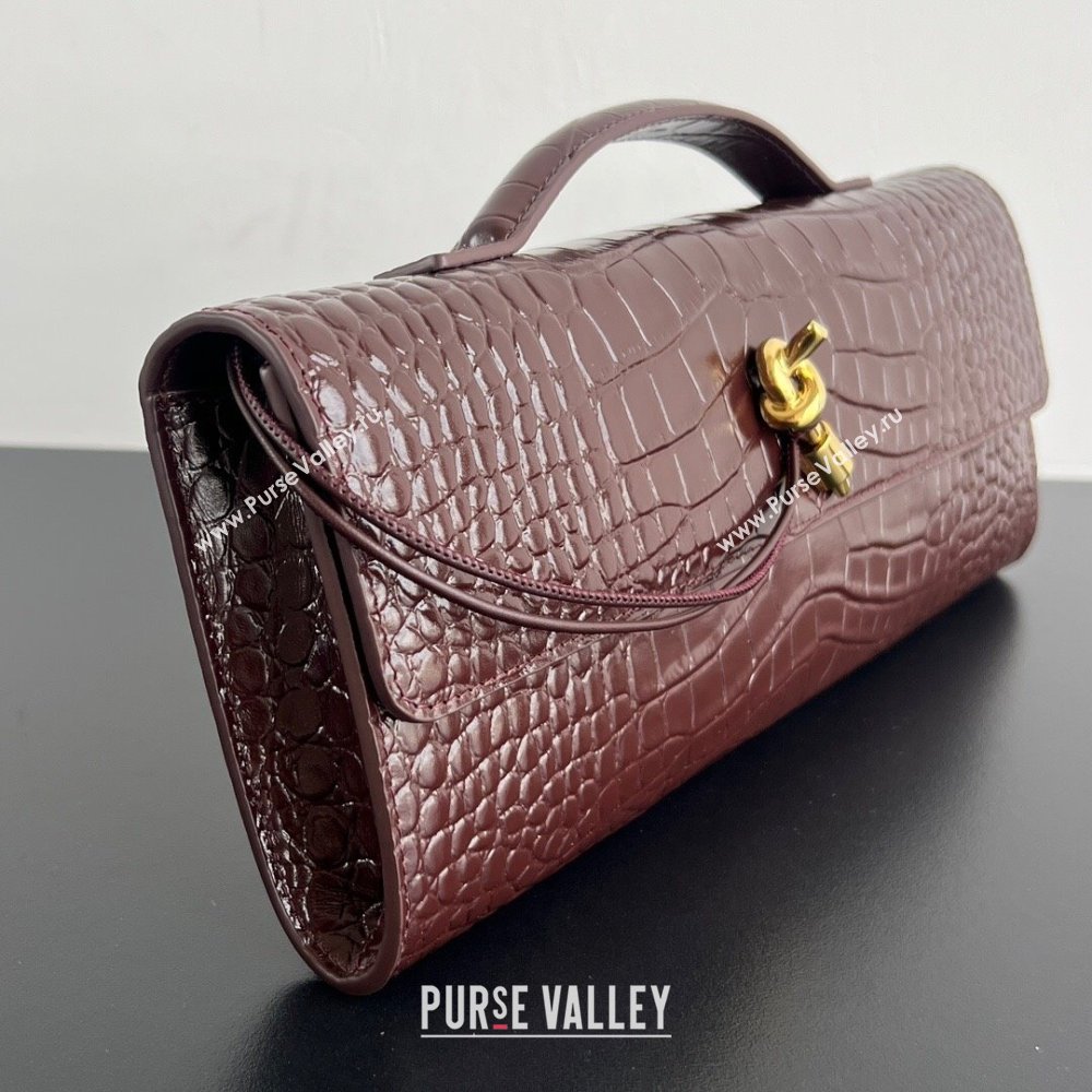 Bottega Veneta Long Clutch Bag Andiamo in Crocodile Embossed Leather Dark Brown 2025 741511 (WT-251119047)