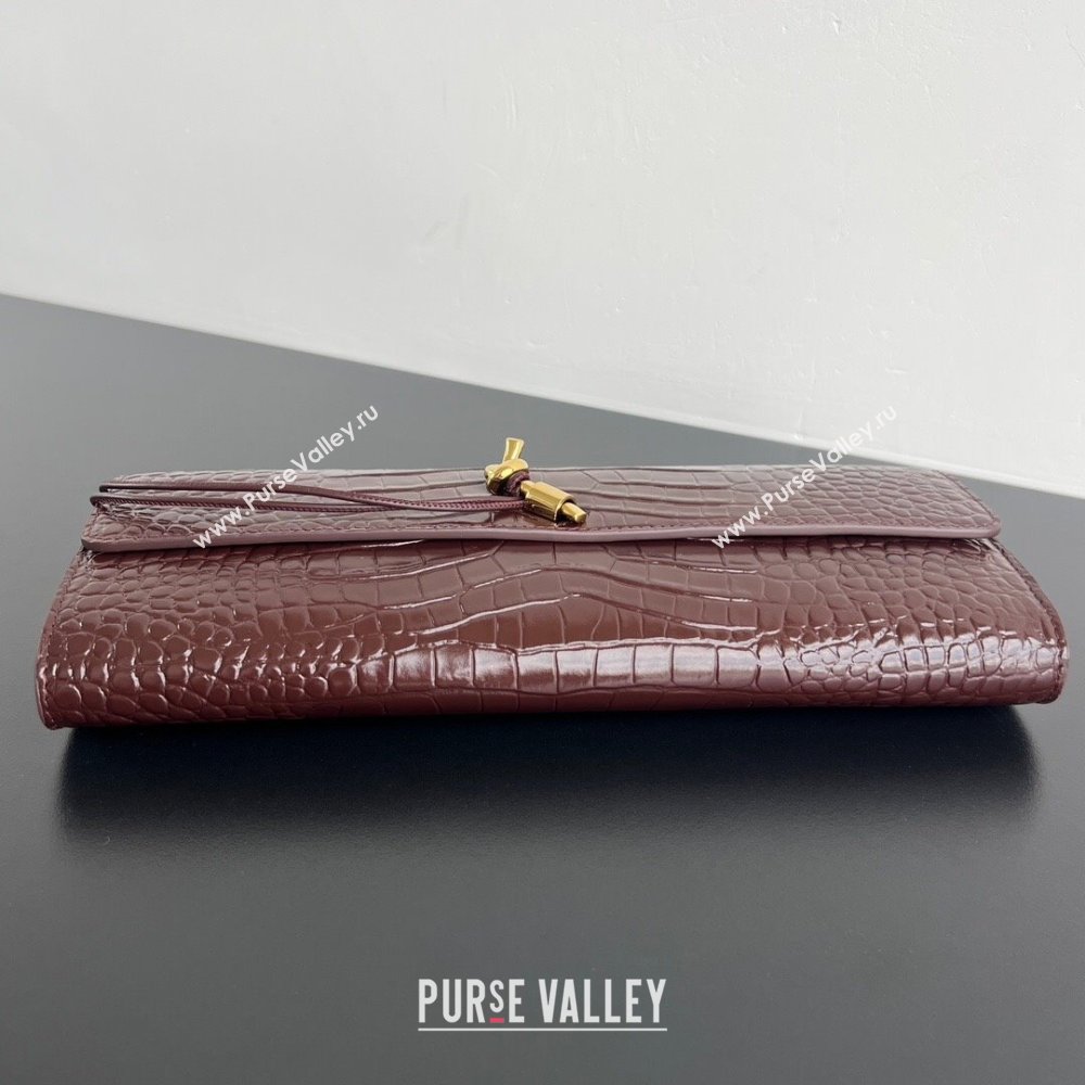 Bottega Veneta Long Clutch Bag Andiamo in Crocodile Embossed Leather Dark Brown 2025 741511 (WT-251119047)