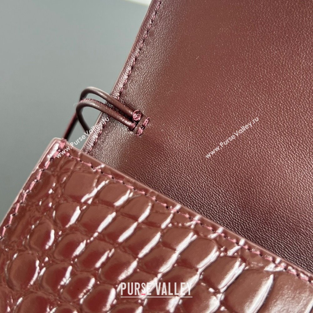 Bottega Veneta Long Clutch Bag Andiamo in Crocodile Embossed Leather Dark Brown 2025 741511 (WT-251119047)