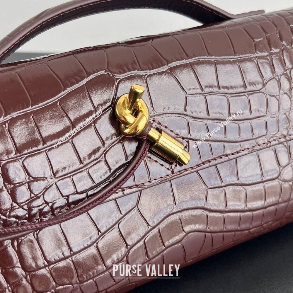 Bottega Veneta Long Clutch Bag Andiamo in Crocodile Embossed Leather Dark Brown 2025 741511 (WT-251119047)